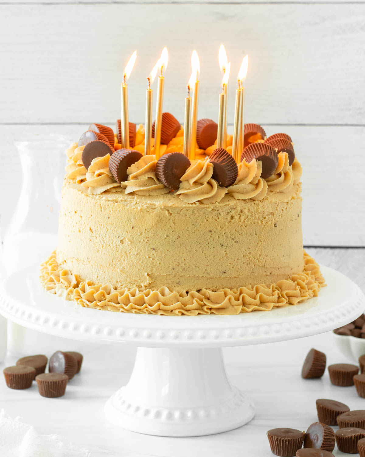 This chocolate cake with peanut butter frosting is a deliciously decadent chocolate cake topped with a creamy peanut butter frosting and can be made into a layer cake or sheet cake.