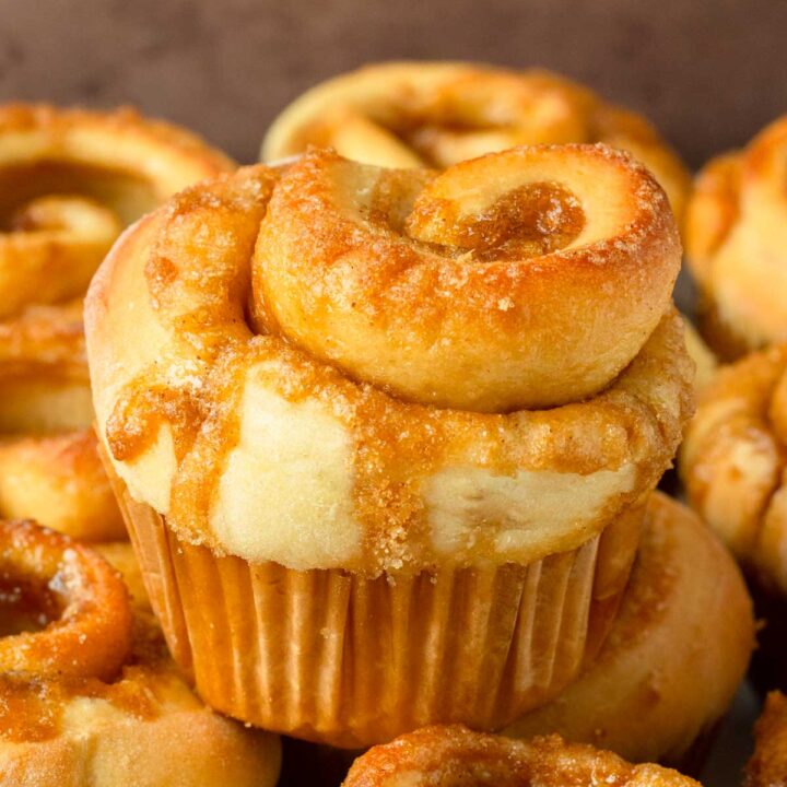 These cinnamon roll muffins are the best classic soft, fluffy cinnamon rolls with a gooey cinnamon sugar filling but made into muffins.