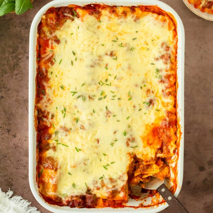 This venison lasagna is a classic lasagna recipe made with layers of noodles, cheese and a flavorful venison meat sauce for a filling and delicious home-cooked dinner.