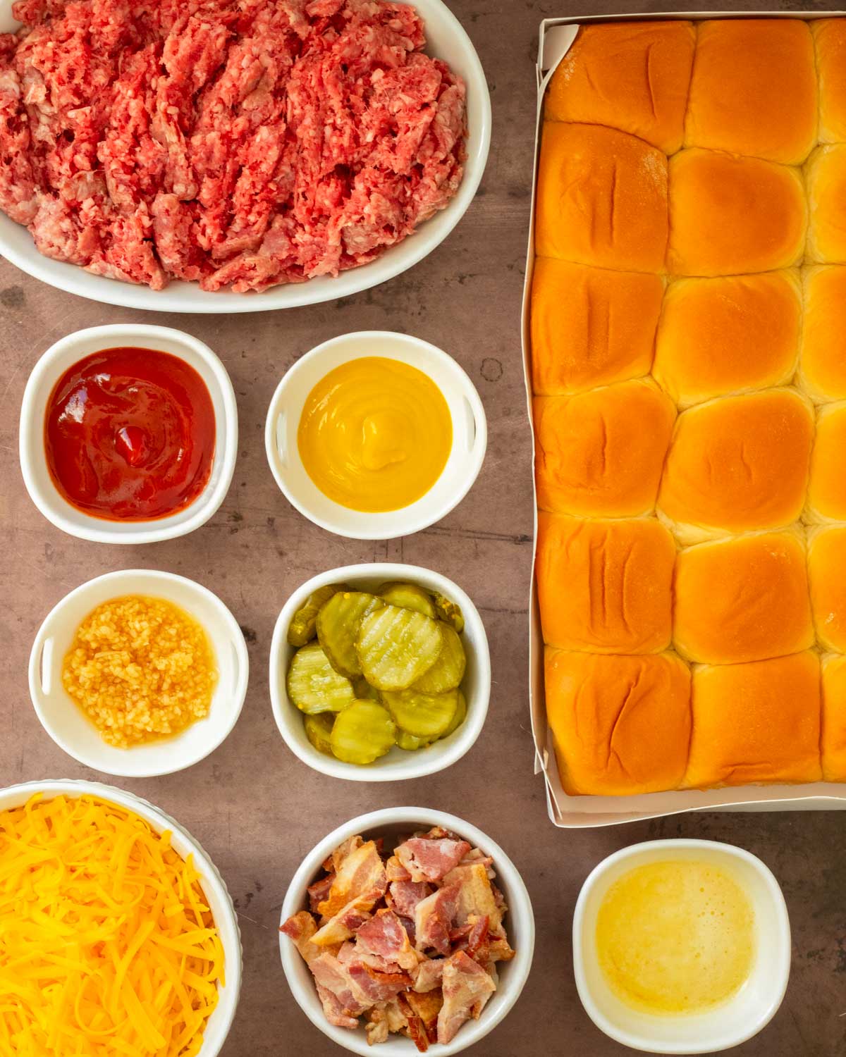 Ingredients for Bacon Cheeseburger Sliders