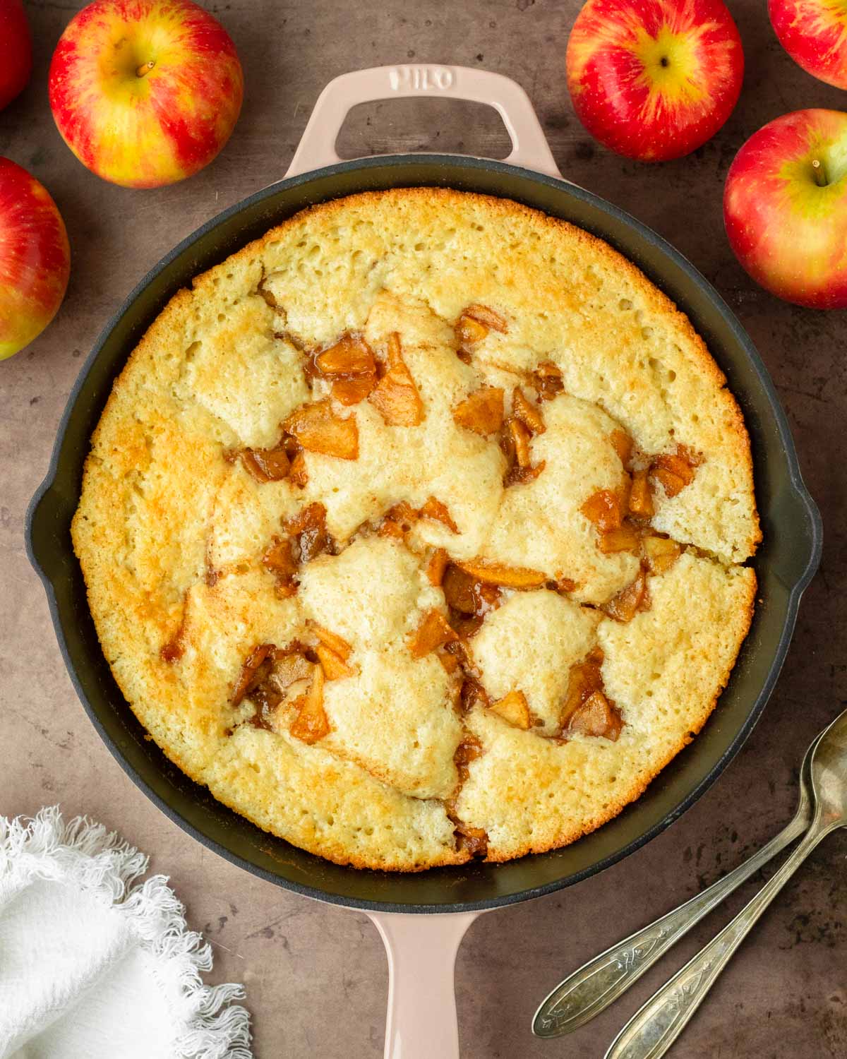 This apple cobbler is an easy apple dessert made with fresh-picked apples baked in a sweet cobbler batter for a delicious and easy one-skillet dessert.