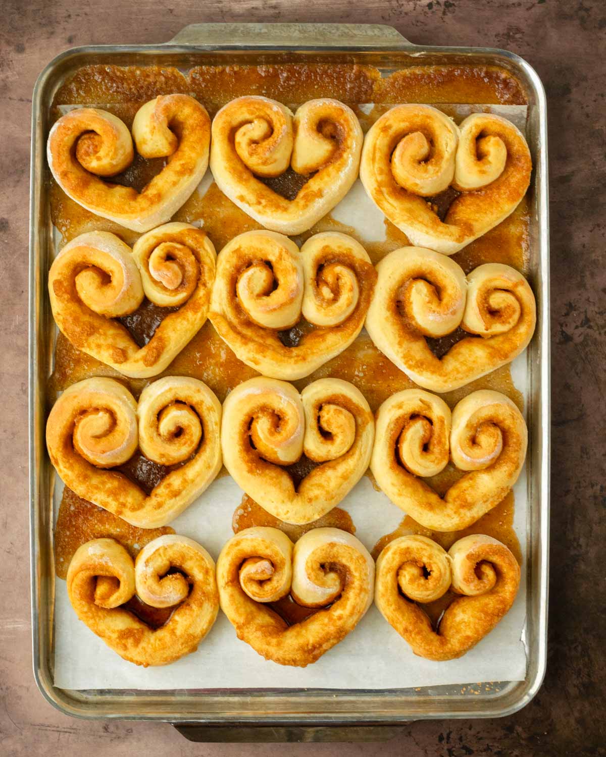 Step 3. Bake the heart shaped cinnamon rolls in the oven