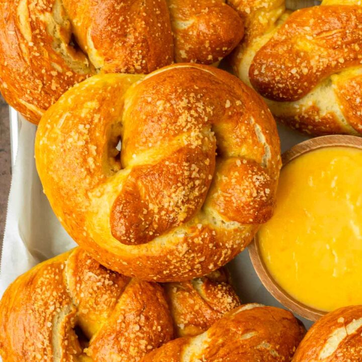 These homemade soft pretzels are perfectly chewy on the outside and soft on the inside, plus they are made with only 8 pantry-staple ingredients for an easy and delicious homemade pretzel recipe.