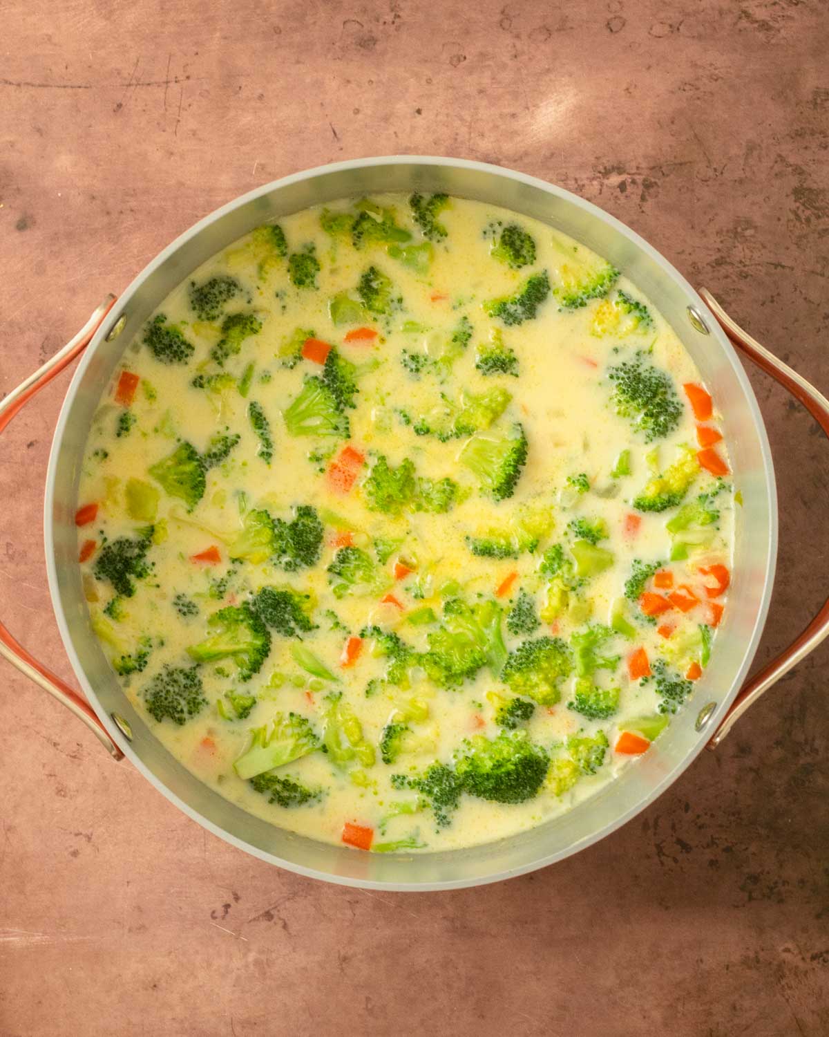 Step 2. Stir in the flour then add the milk and broth. Bring to a boil and add the broccoli